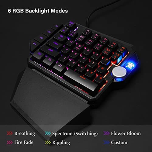 Hawksbill H5 One Handed Macro Gaming Keyboard - Tactile + Clicky - Rotating Backlit RGB Colors - Removable Wrist Rest - 39 Keys + knob - 4 Customizable Macro presets