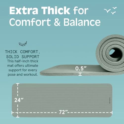 Retrospec Solana Yoga Mat 1/2" Thick w/Nylon Strap for Men & Women - Non Slip Excercise Mat for Yoga, Pilates, Stretching, Floor & Fitness Workouts