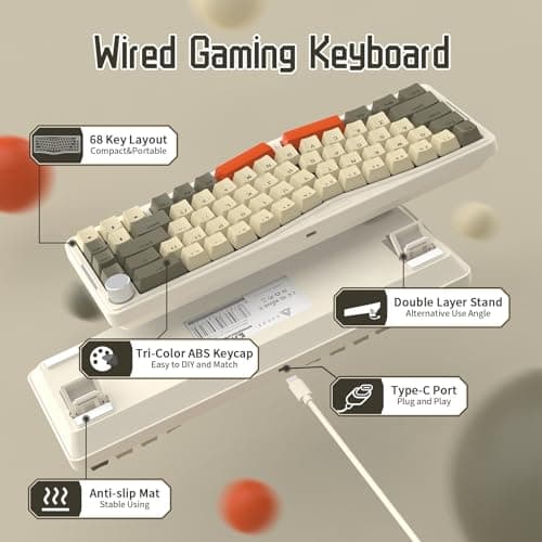 ATTACK SHARK AKS068 Wired Mechanical Gaming Keyboard 65% Alice Layout Hot-swapped Gasket Mount with RGB Backlit VIA Programmable Knob NKRO TKL AS Pre-lubed Linear Red Switch for Win/Mac(Gray)