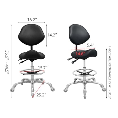 Nazalus Saddle Stool Chair with Back Support Footrest, Heavy-Duty(350LBS), Hydraulic Rolling Swivel Adjustable Stool Chair for Salon Spa Beauty Massage Dental Clinic Home Office Use(Black)