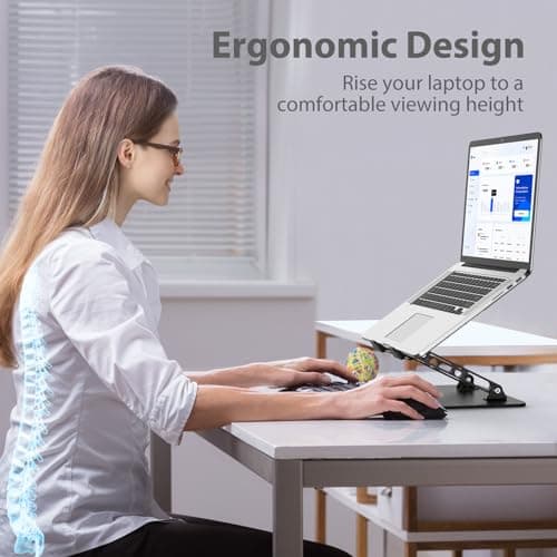 Gogoonike Adjustable Laptop Stand for Desk, Metal Foldable Laptop Riser Holder, Portable Desktop Book Stands, Ventilated Cooling Computer Notebook Stand Compatible with 10-15.6” Laptops