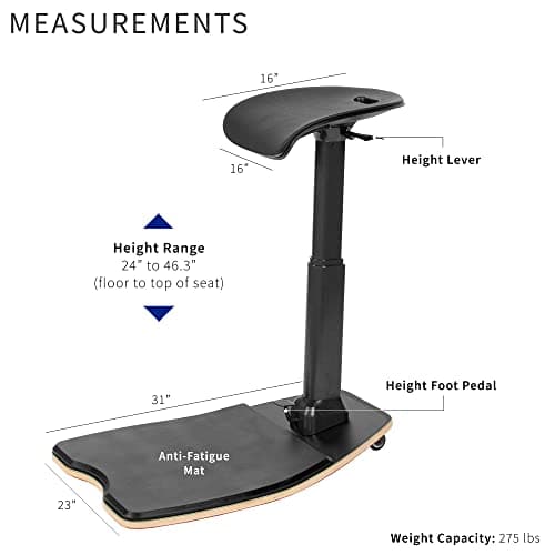 VIVO Ergonomic Leaning Perch Chair with Anti-Fatigue Mat, Standing Desk Stool, Height Adjustable Home Office Posture Seat, Black, CHAIR-S02M