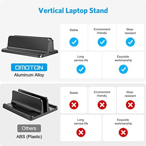 OMOTON Vertical Laptop Stand Holder, Desktop Aluminum Stand for MacBook with Adjustable Dock Size, Fits All MacBook, Surface, Chromebook and Gaming Laptops (Up to 17.3 inches),Black