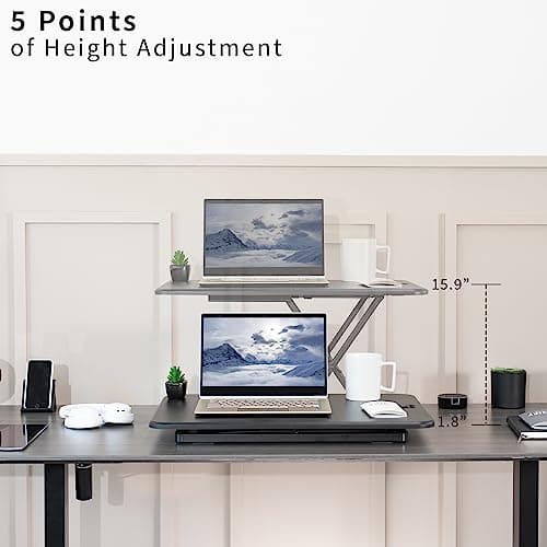 VIVO Ultra-Slim Single Top Height Adjustable Standing Desk Riser, Compact Sit Stand Desktop Converter for Monitor or Laptop, Steel, Black, DESK-V001J