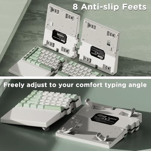 RK ROYAL KLUDGE RKS70 Ergonomic Split Keyboard, Wireless PC Gaming Keyboard with Bluetooth/2.4G/Wired, Hot Swappable Mechanical Keyboards w/Fixed Wrist Rest, PBT Keycaps, Linear Switches, White