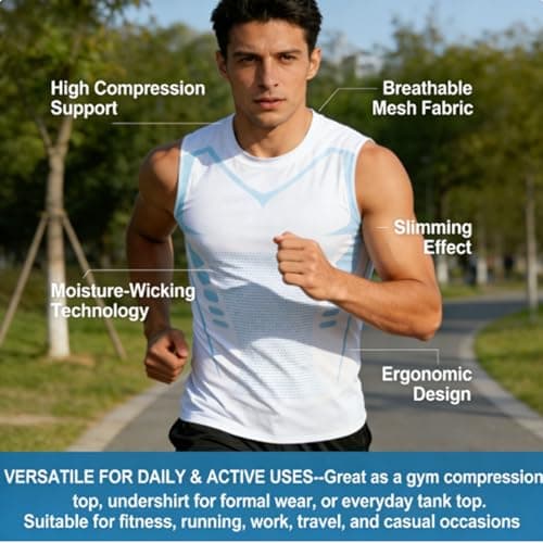WDNSYG V Boost V2 Compression Shirt for Men, Sleeveless Tank Top with Posture Support, Quick-Dry for Gym & Daily Wear (X-Large,Gray)