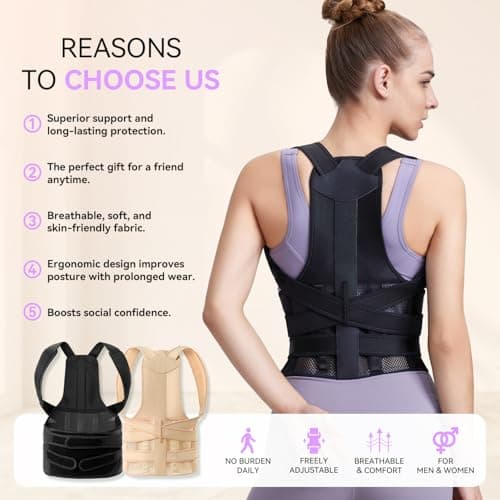 Posture Corrector for Women and Men, Adjustable Back Support Brace for Office, Home, Daily Wear, Breathable Shoulder Straightener for Upper Lower Back Pain Relief, Under Clothes Hunchback Correction