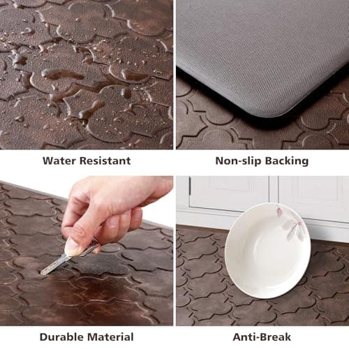 WISELIFE Kitchen Mat Cushioned Anti Fatigue Floor Mat,17.3"x28", Thick Non Slip Waterproof Kitchen Rugs and Mats,Heavy Duty Foam Standing Mat for Kitchen,Floor,Home,Desk,Sink, Brown