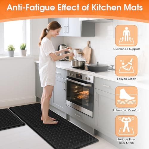 TranquilRelax Kitchen Mats, 2PCS Kitchen Rugs, Cushioned Anti Fatigue Kitchen Mats for Floor, Non-Slip Standing Sink Mat, Waterproof Kitchen Rug Set for Kitchen Floor Office,17.3"×30"+17.3"×47" Black