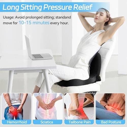 jpinlr Truck Driver Seat Cushion, Memory Foam L-Shaped Ergonomic Cushion for Office Chairs, Comfort & Support for Long Sitting