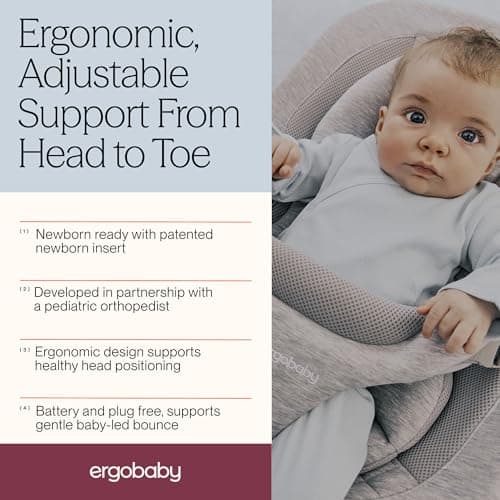 Ergobaby Evolve 3-in-1 Bouncer, Adjustable Multi Position Baby Bouncer Seat, Fits Newborn to Toddler, Light Grey