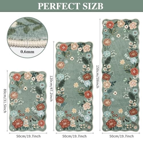 Homcomoda Floral Kitchen Rugs Mats for Floor 3PC, Farmhouse Non Slip Kitchen Rug Runner, Washable Non Skid Kitchen Rugs, Comfort Standing Mat for Laundry, Desk, Bar, Office