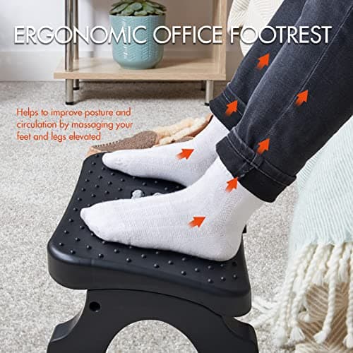 Scalebeard Under Desk Footrest, Ergonomic Foot Stool with Massage Rollers Max-Load 120Lbs Desk Leg Rest Pain Relief for Home Office Work