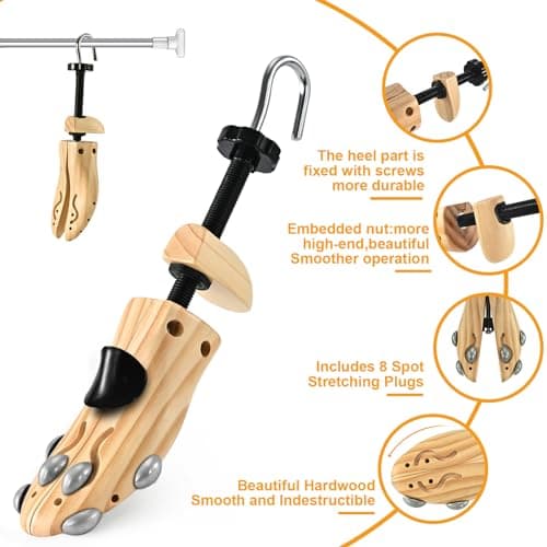 eachway Wooden Shoe Stretcher Men Women,Premium 4-Way Shoe Tree Stretch Length Width for Wide Feet S(for Women's Size Us 5.5-10)