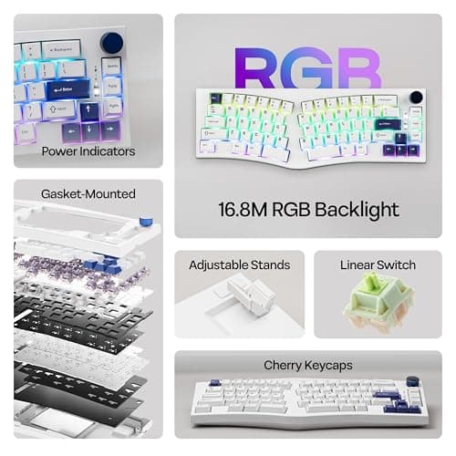 MechLands Feker Alice80 68 Keys Ergonomic Mechanical Keyboard, QMK & VIA Programmable, Wired Gaming Keyboard with Creamy Gasket, Hot Swappable, 5 Layer Paddings, NKRO, RGB for Win/Mac (White)