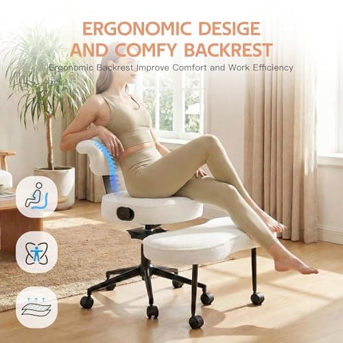 Garvee Ergonomic Cross Legged Office Chair with Lumbar Support, 360° Swivel Meditation Chair with Wheels - Adjustable Height for ADHD Desk & Yoga, Wide Criss Cross Chair, Kneeling Chair for Home