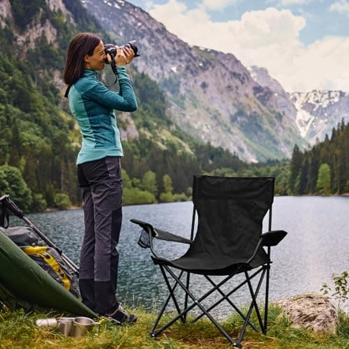 Canpsky 2 Pack Portable Camping Chairs Folding Lawn Chair Outdoor Lightweight Beach Chair with Cup Holder & Carry Bag for Outside Sports, Fishing, Hiking, Travel, Picnic, Backyard (Black-Dark)