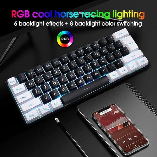Yanmis 61 Keys Gaming Keyboard, Mini Ergonomic RGB Keyboard Wired Mechanical Keyboard with LED Backlight for Office Business (Black)