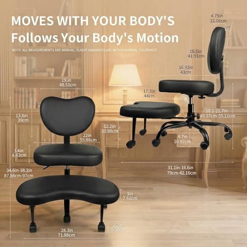 FurniCleevor Ergonomic Criss Cross Chair, Oversized Cross Legged Office Chair with Lumbar Support & 6.7" Retractable Footrest, ANSI/BIFMA Certified ADHD Meditation Chair for Home Office (Black)