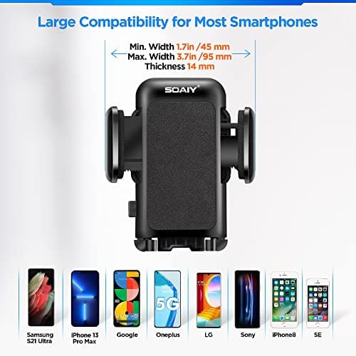 SOAIY 3-in-1 Cigarette Lighter Car Mount + Voltage Detector (Not for Center Console & Window), Dual USB 3.1A Charger with Adjust Gooseneck & 360° Rotating Car Mount Cradle for 1.7-3.7inch Width Phones