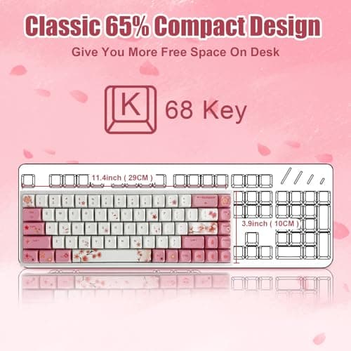 ZMX X BOYI Cherry Blossom Pink Gaming Keyboard,65% Compact 68 Keys Mini Hot Swap Tri-Mode BT/2,4G/Type-C Wireless Mechanical Keyboard with Dye-Sub PBT XDA Keycaps (Yellow Switch)