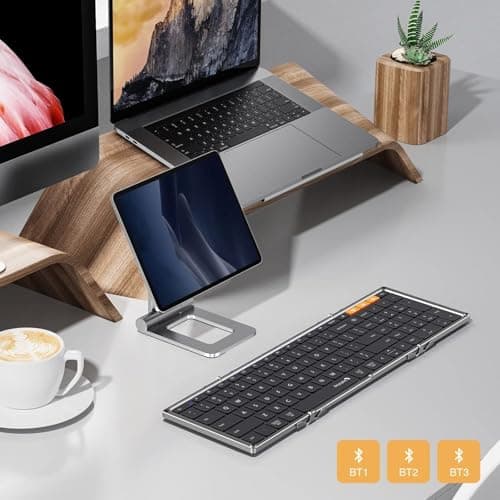 ProtoArc Foldable Bluetooth Keyboard, XK01 Folding Wireless Portable Keyboard with Numeric Keypad, Full-Size Travel Keyboards for iPad Tablet Smartphone Laptop PC Windows iOS Android, Space Gray