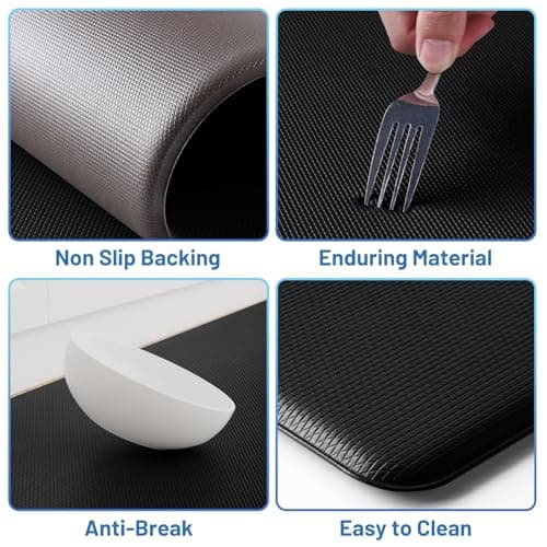 StepLively Kitchen Mat, 2 PCS Kitchen Rugs, Cushioned Kitchen Mats for Floor, Anti Fatigue Kitchen Rug Set, Non-Slip Standing Mat for Kitchen, Office, Sink, 17.3"x30"+17.3"x47", Black