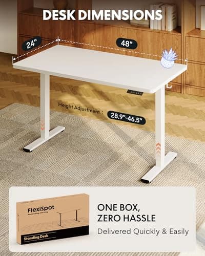 FLEXISPOT EN1 One-Piece Standing Desk, 48"x24" Seamless Desktop Electric Height Adjustable Desk for Home Office, Multi-Monitor Setups & Easy Assembly, White