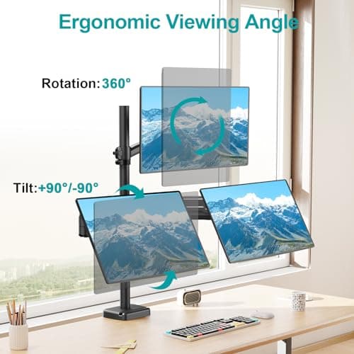 MOUNT PRO Triple Monitor Mount for Max 32" Computer Screen, Adjustable 3 Monitor Desk Mount, up to 19.8lbs Each, Three Display Arm with Tilt Swivel Rotation, VESA Mount 75x75/100x100mm