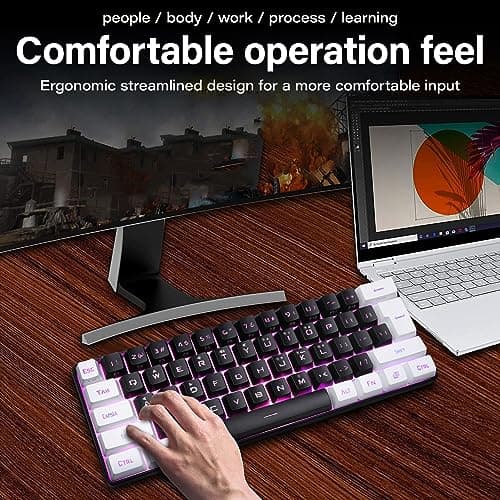 Yanmis 61 Keys Gaming Keyboard, Mini Ergonomic RGB Keyboard Wired Mechanical Keyboard with LED Backlight for Office Business (Black)